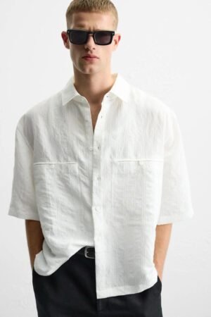 HUNK&HEROS Men’s Embroidered Pure Cotton Casual Shirt