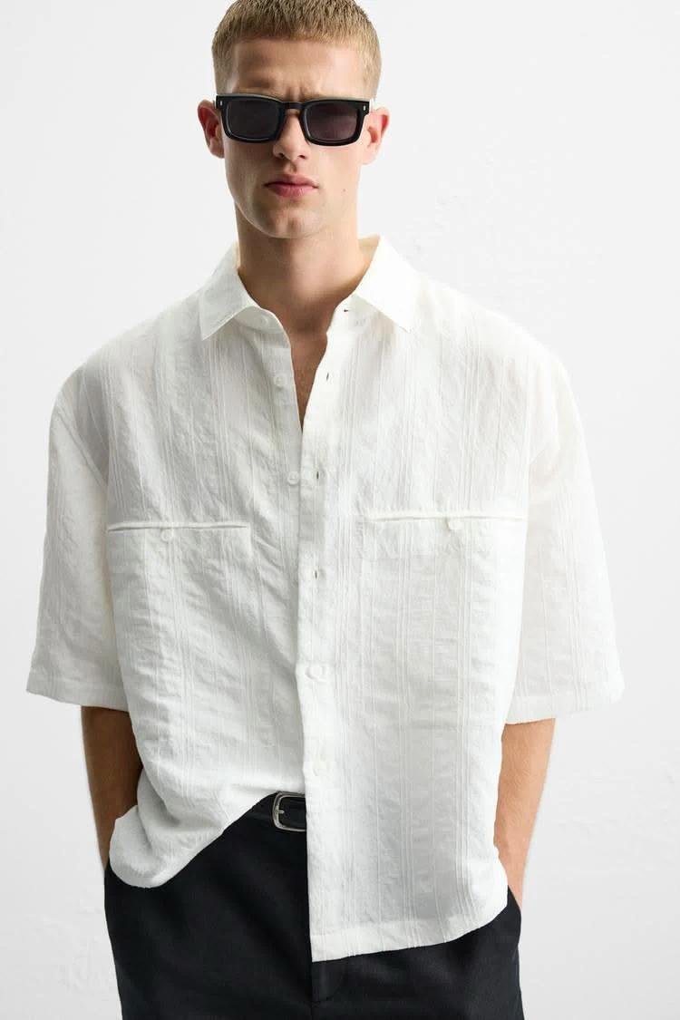 HUNK&HEROS Men’s Embroidered Pure Cotton Casual Shirt