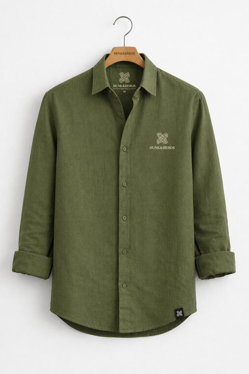 HUNK&HEROS Men’s Premium Olive Green Cotton Shirt