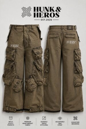 HUNK&HEROS Men’s Premium Pure Cotton Multi-Pocket Cargo Pants